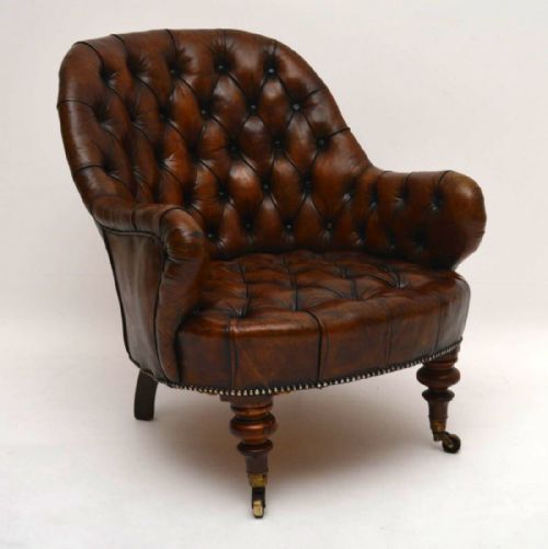 Antique Victorian Deep Buttoned Leather Armchair