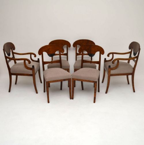 6 Antique Swedish Satin Birch Biedermeier Dining Chairs