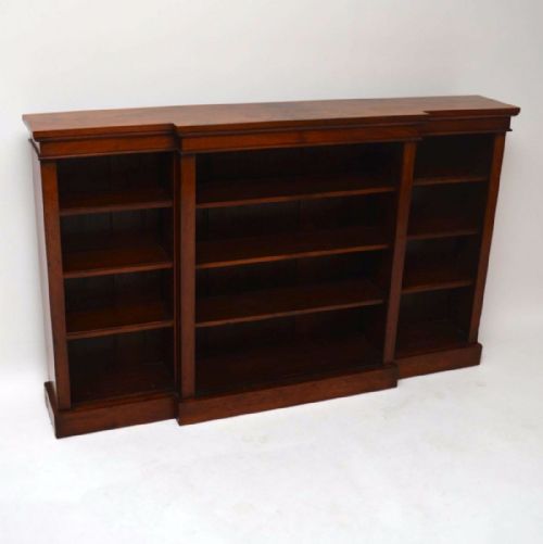 Antique Victorian Walnut Breakfront Open Bookcase