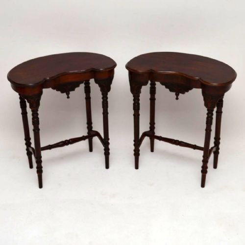 Pair of Antique Victorian Mahogany Kidney Shaped Lamp Tables