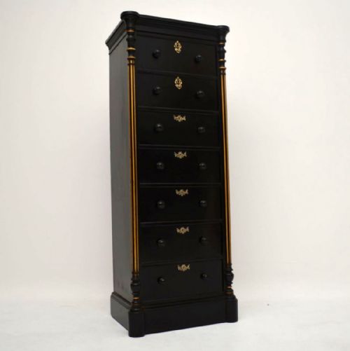 Antique Victorian Ebonised Wellington Chest of Drawers