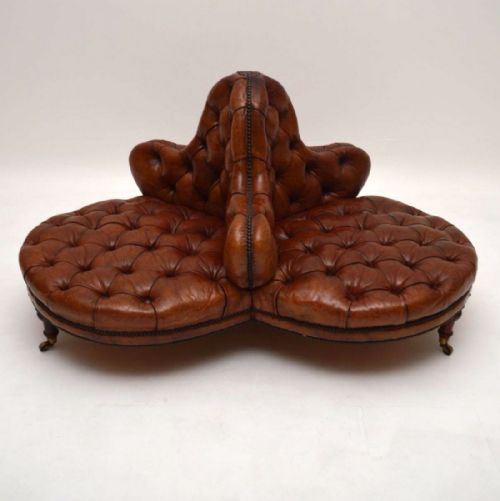 Antique Victorian Leather Conversation Sofa