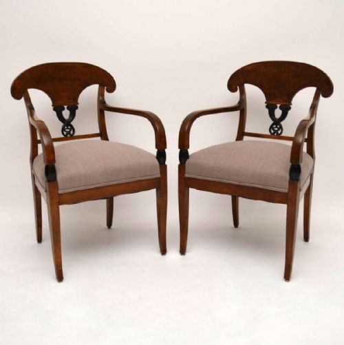 Pair of Antique Swedish Satin Birch Biedermeier Armchairs