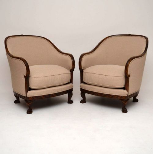 Large Pair of Antique Swedish Satin Birch Armchairs