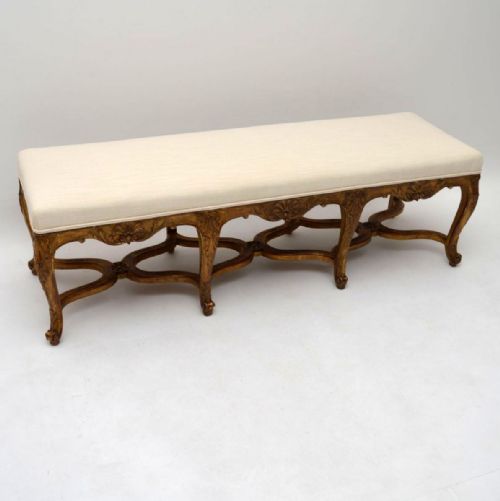 Long Antique French Gilt Wood Stool