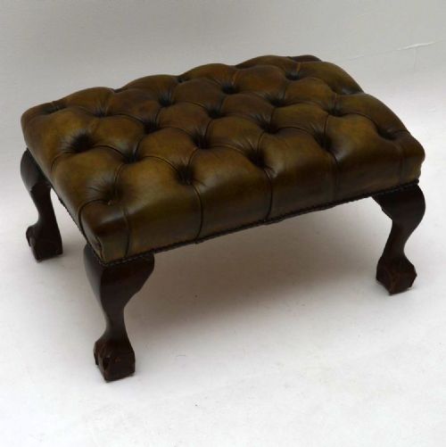 Antique Leather & Mahogany Stool