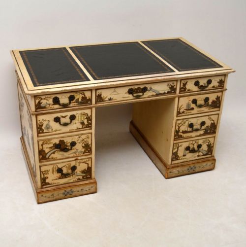 Antique Chinoiserie Pedestal Desk