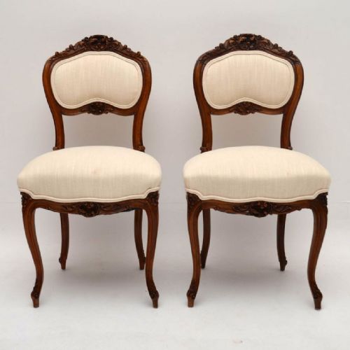 Pair of Antique French Carved Walnut Side Chairs