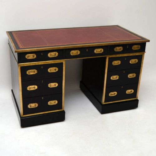 Antique Leather Top Ebonised Campaign Desk