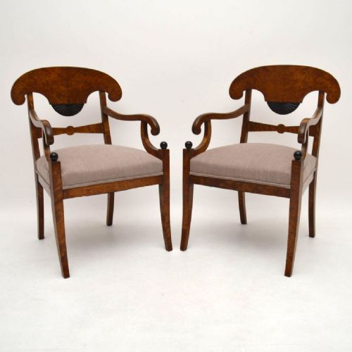 Pair of Antique Swedish Satin Birch Biedermeier Armchairs