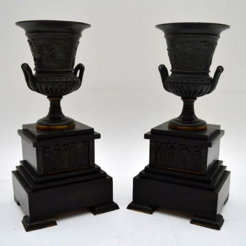 Pair of Antique Neoclassical 19th Century Bronze Urns