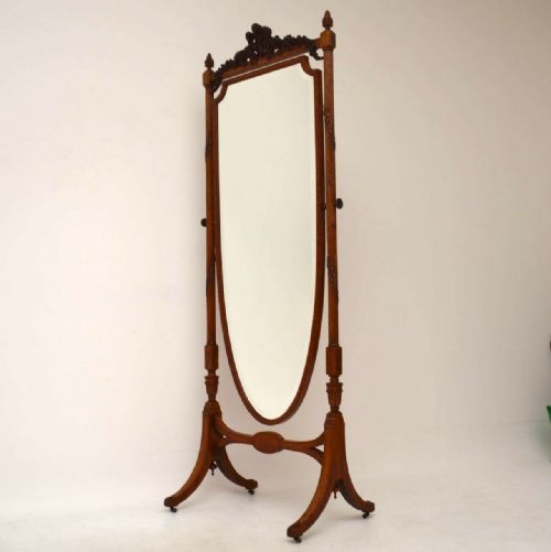 Antique Edwardian Satin Wood Cheval Mirror