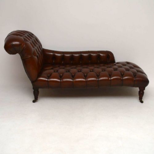 Antique Victorian Deep Buttoned Leather Chaise Lounge