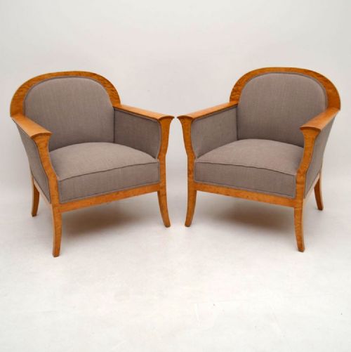 Pair of Antique Swedish Satin Birch Armchairs