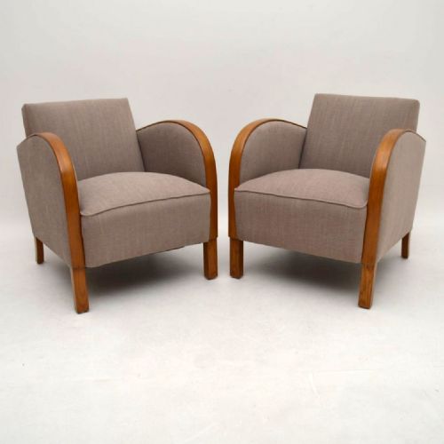 Pair of Swedish Art Deco Satin Birch Armchairs