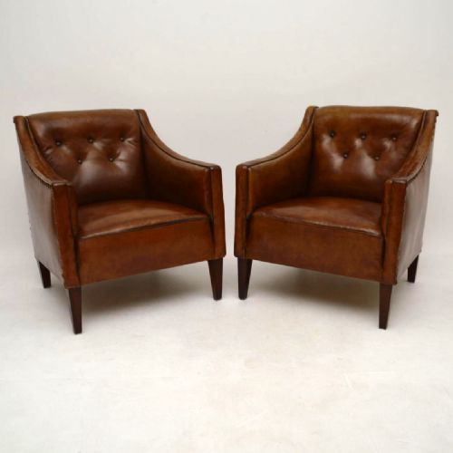 Pair of Antique Swedish Leather Armchairs