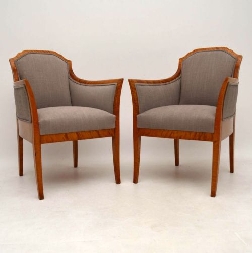 Pair of Antique Swedish Satin Birch Armchairs