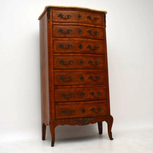 Tall Antique French Marble Top Chest of Drawers