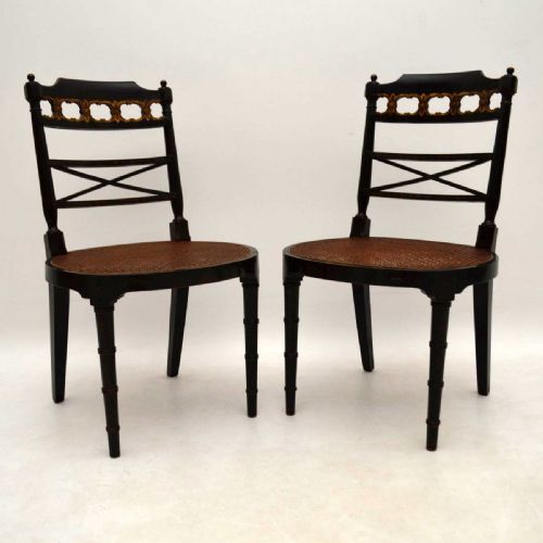 Pair of Antique Decorated Ebonised Side Chairs