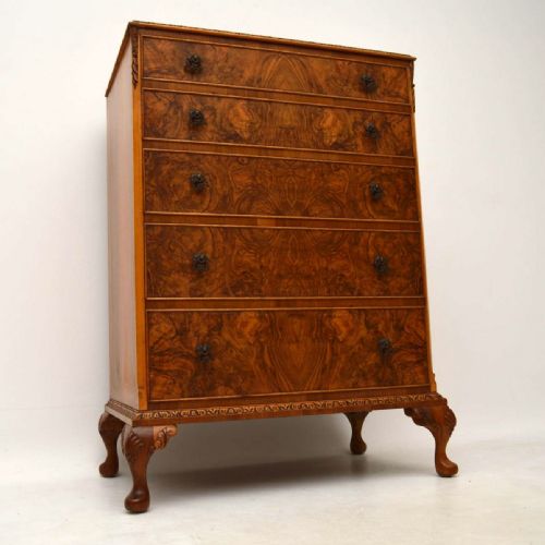 Antique Burr Walnut Queen Anne Style Chest of Drawers