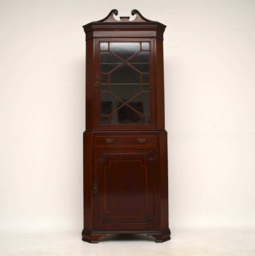 Antique Edwardian Inlaid Mahogany Corner Cabinet