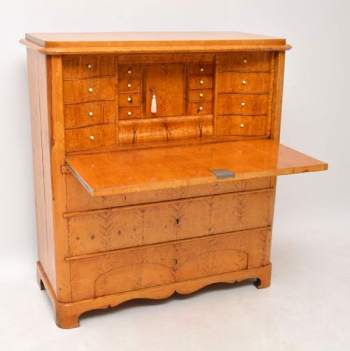 Antique Swedish Biedermeier Satin Birch Secretaire Chest