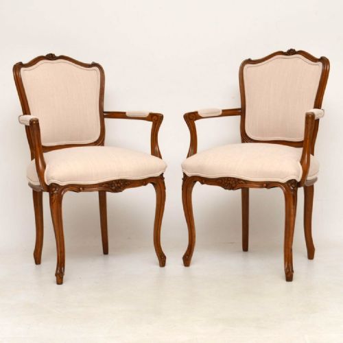 Pair of Antique French Walnut Salon Chairs