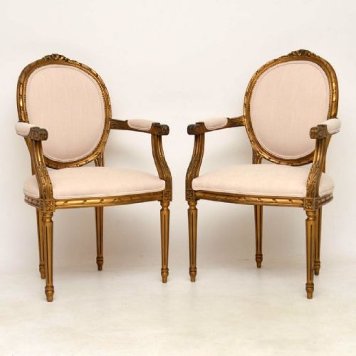 Pair of Antique French Gilt Wood Salon Chairs