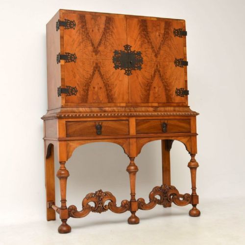 Antique Burr Walnut Carolean Style Cabinet on Stand