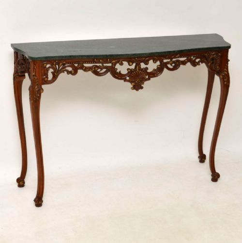 Antique French Carved Walnut Marble Top Console Table