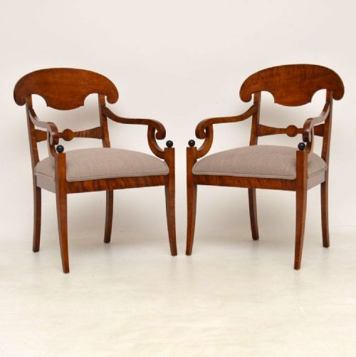 Pair of Antique Swedish Biedermeier Satin Birch Armchairs