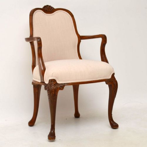 Antique Queen Anne Walnut Salon Armchair