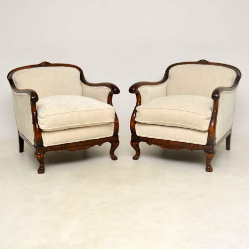 Pair of Antique Swedish Satin Birch Armchairs
