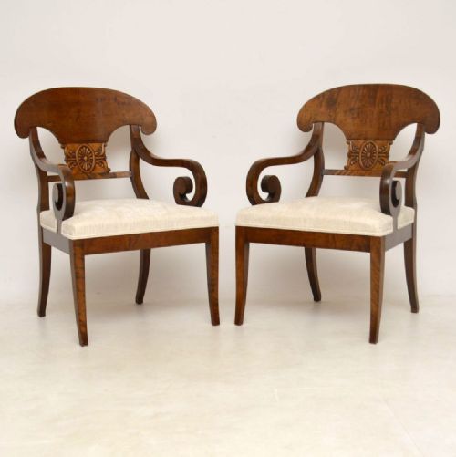 Pair of Antique Swedish Satin Birch Armchairs