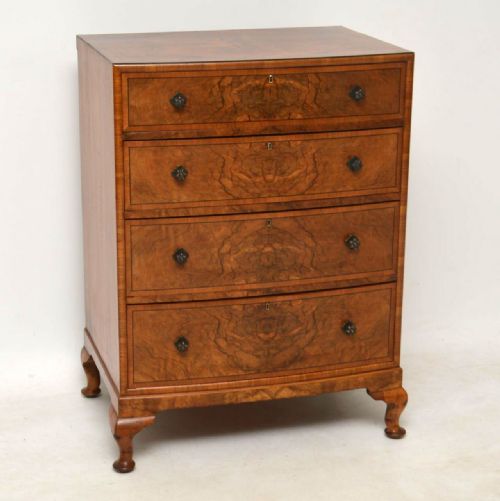 Antique Walnut Bow Front Chest of Drawers