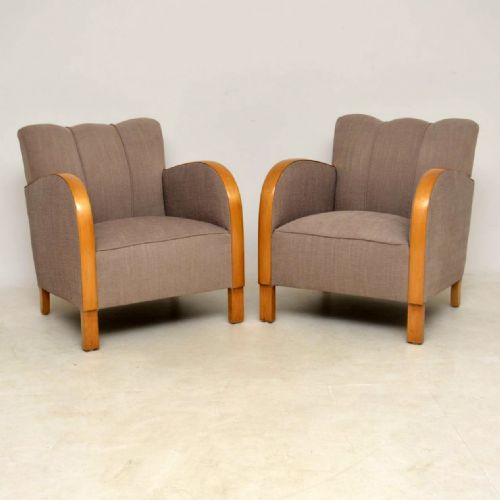 Pair of Swedish Satin Birch Art Deco Armchairs
