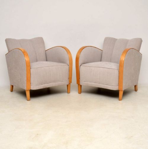 Pair of Swedish Art Deco Satin Birch Armchairs