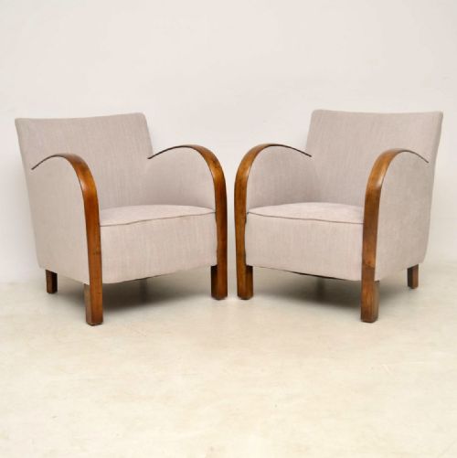 Pair of Swedish Art Deco Satin Birch Armchairs