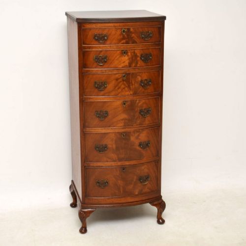 Slim Antique Mahogany Bow Front Chest of Drawers