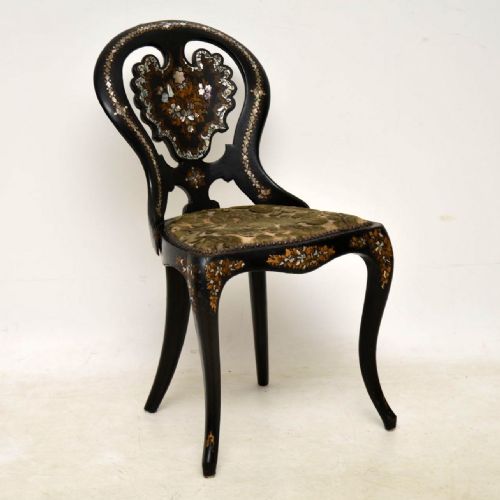 Antique Victorian Papier Mache Chair Inlaid with Mother of Pearl