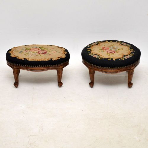 Pair of Antique French Needlepoint Foot Stools