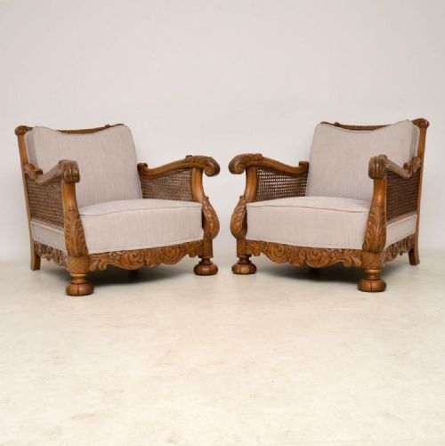 Pair of Antique Swedish Oak Bergere Armchairs