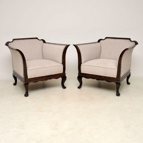 Pair of Antique Swedish Satin Birch Armchairs