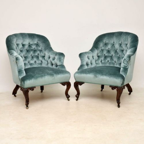 Pair of Antique Victorian Deep Buttoned Armchairs