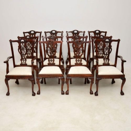 Set of 12 Antique Mahogany Chippendale Style Dining Chairs