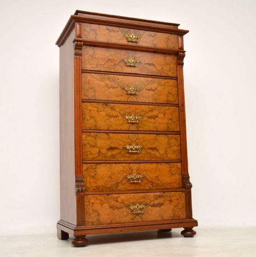 Large Antique Swedish Walnut Wellington Chest of Drawers