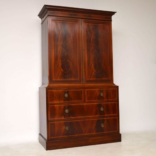 Antique Satinwood Inlaid Mahogany Linen Press