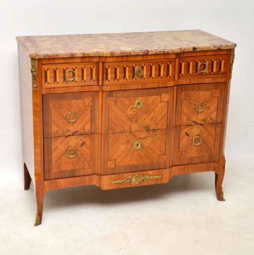 Antique French Marble Top Inlaid Commode