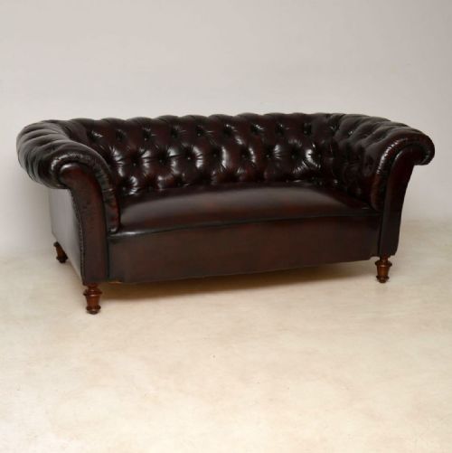 Antique Swedish Leather Chesterfield Sofa