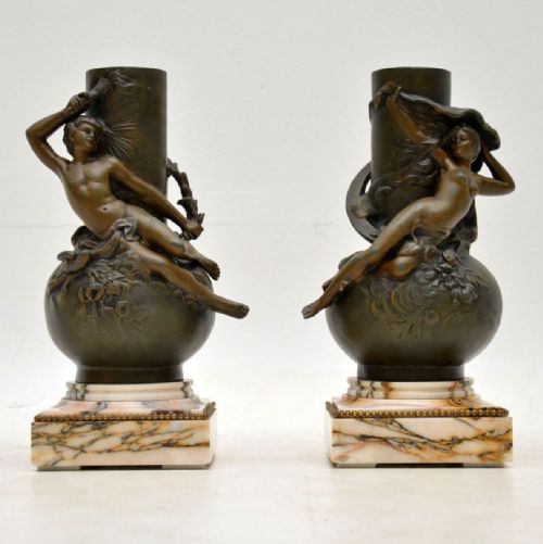 Pair of Antique French Bronze Urns by L. Moreau